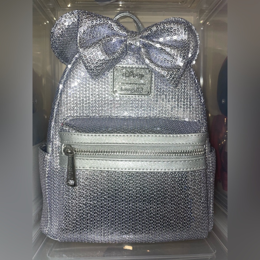 Loungefly Disney Minnie Mouse Platinum Sequin Mini Backpack